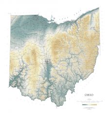 Great Lakes Elevation Tints Map | Fine Art Print Map