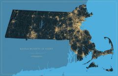 Massachusetts at Night Fine Art Print Map