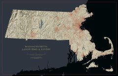 Massachusetts - Landforms and Rivers Fine Art Print Map