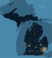 Michigan at Night Fine Art Print Map
